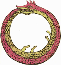 Uroboro, il serpente che si morde la coda, simbolo esoterico della ciclicità del tempo.